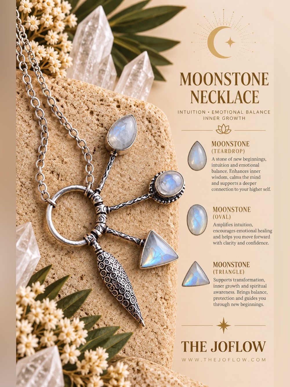 925 Intuition Rainbow Flash Moonstone Charm Pendant Necklace